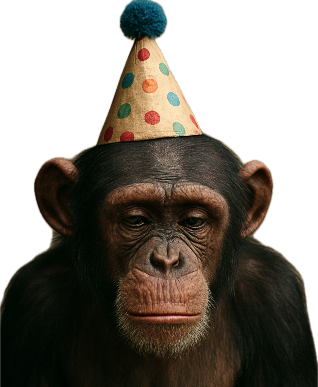 Sad monkey with party hat